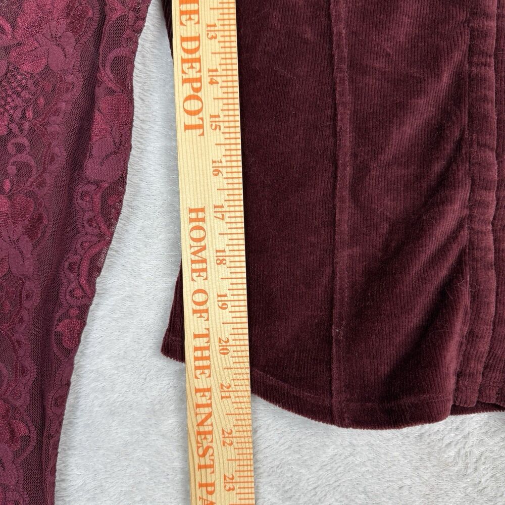 Moda International Burgundy Lace Velvet Long Sleeve Top - Picture 7 of 13